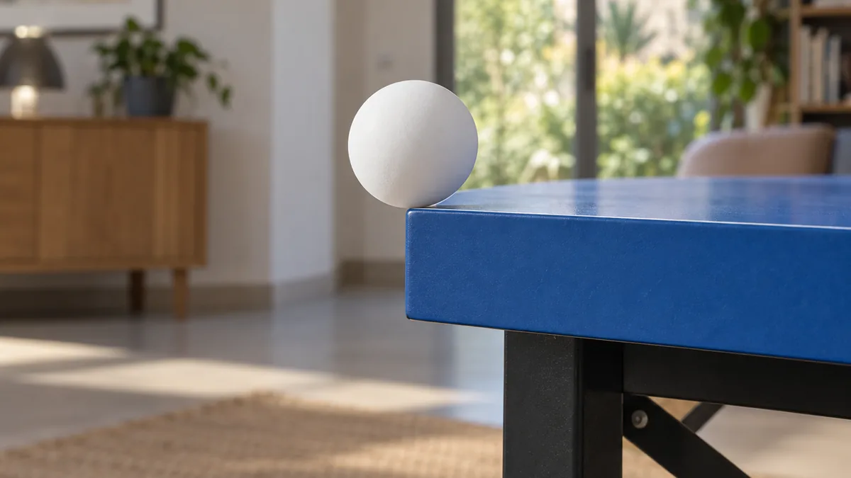 Balle sur le bord supérieur d’une table de ping-pong