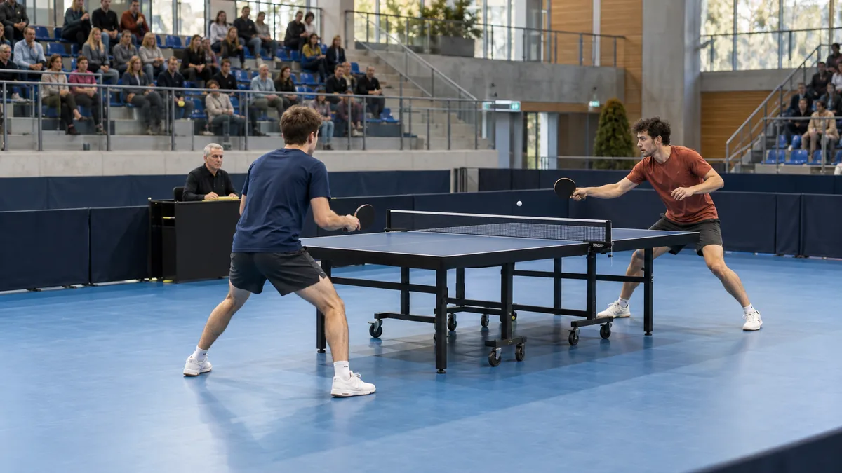 Jeunes pongistes engagés dans un match à l’Azur Arena d’Antibes