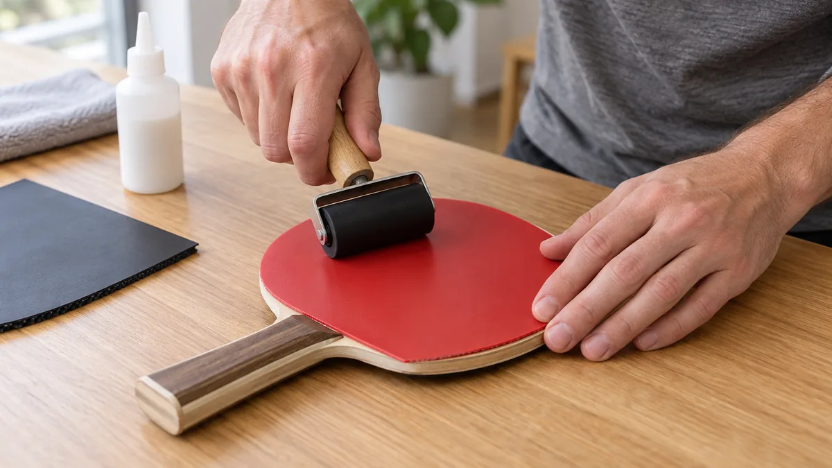 Pose d’un nouveau revêtement sur une raquette de ping pong