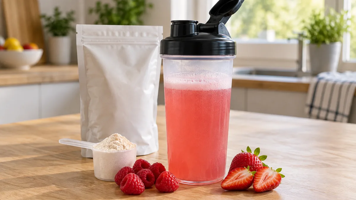 Clear whey Prozis fruitée préparée dans un shaker transparent