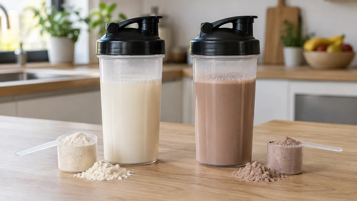 Comparatif de whey isolate neutre et aromatisée dans des shakers