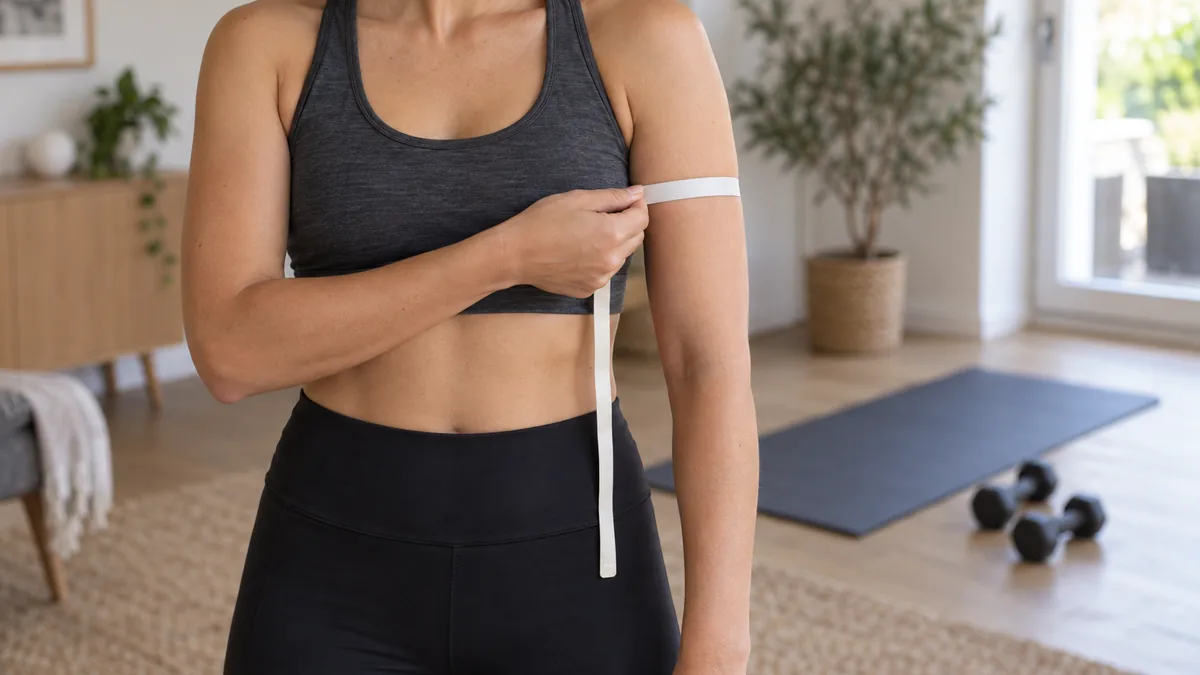 Sportif prenant des mensurations pour compléter ses photos avant après créatine