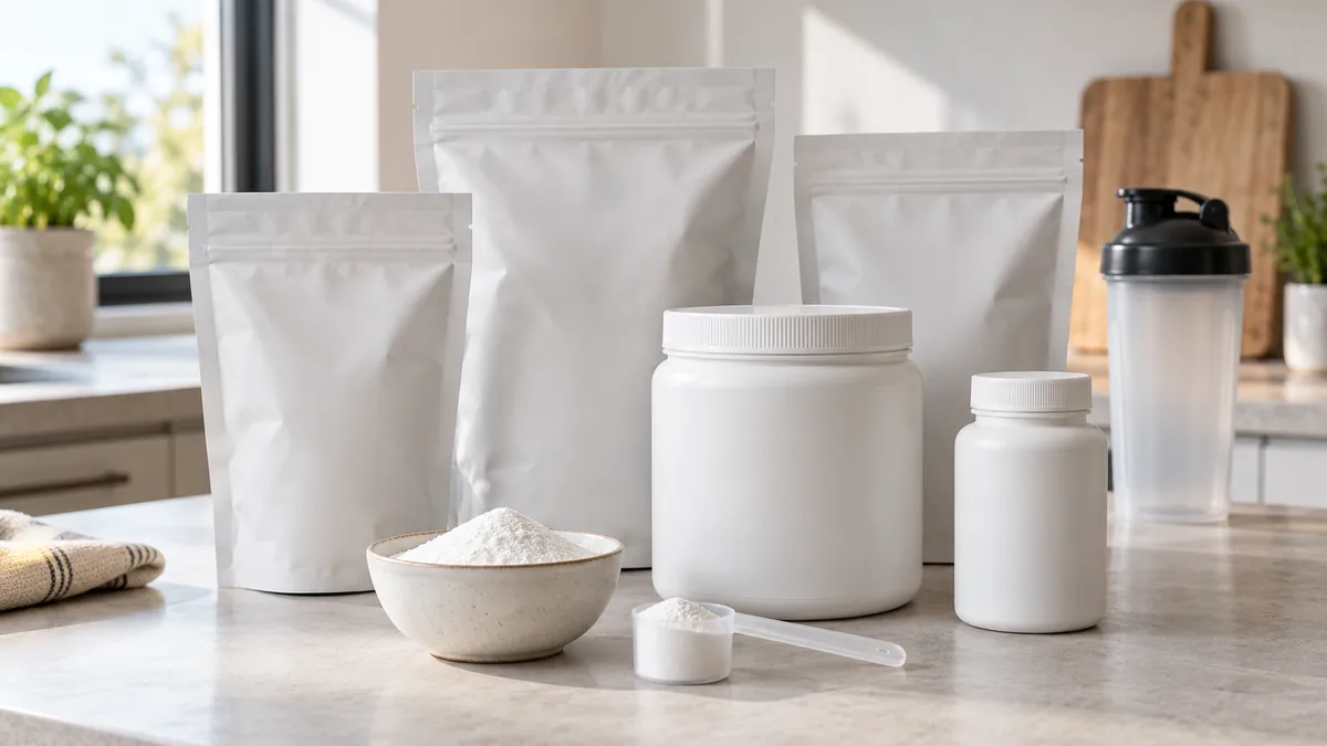 Sachets et pots de créatine Eric Favre en poudre et en gélules