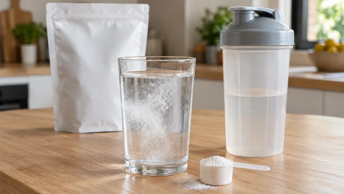 Créatine monohydrate micronisée mélangée dans un verre d’eau