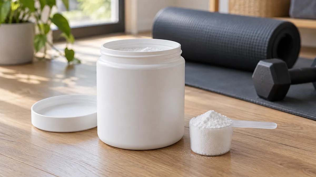 Poudre de créatine monohydrate avec une cuillère doseuse