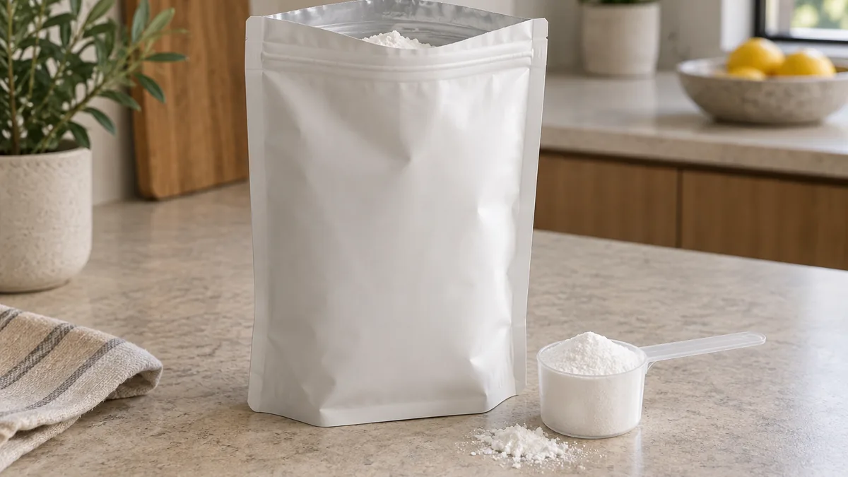 Sachet de créatine Myprotein en poudre avec une dose graduée