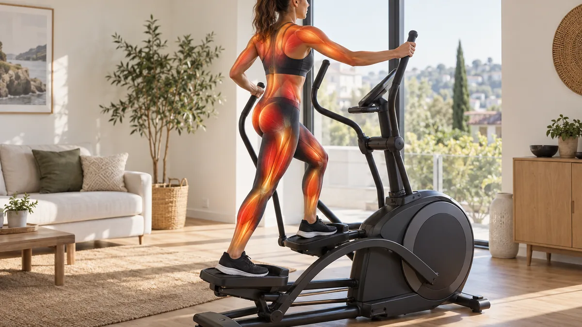 Muscles sollicités sur un vélo elliptique : jambes, fessiers, bras et tronc