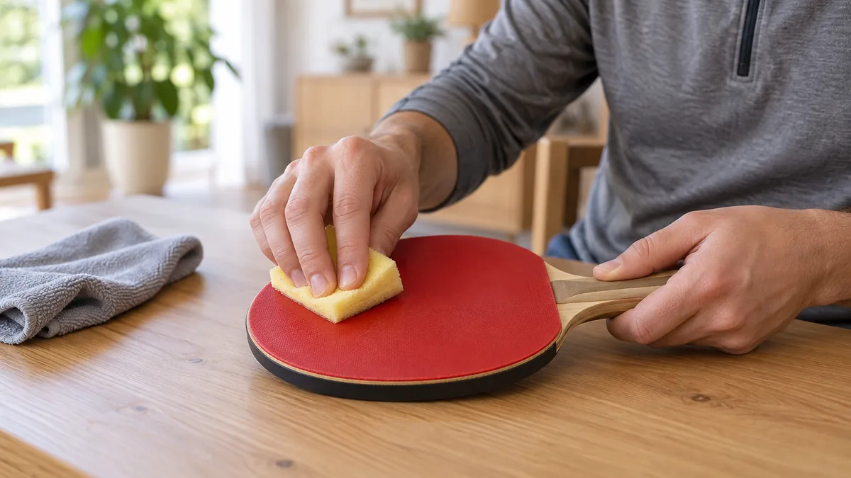 Nettoyer une raquette de ping-pong avec une éponge douce