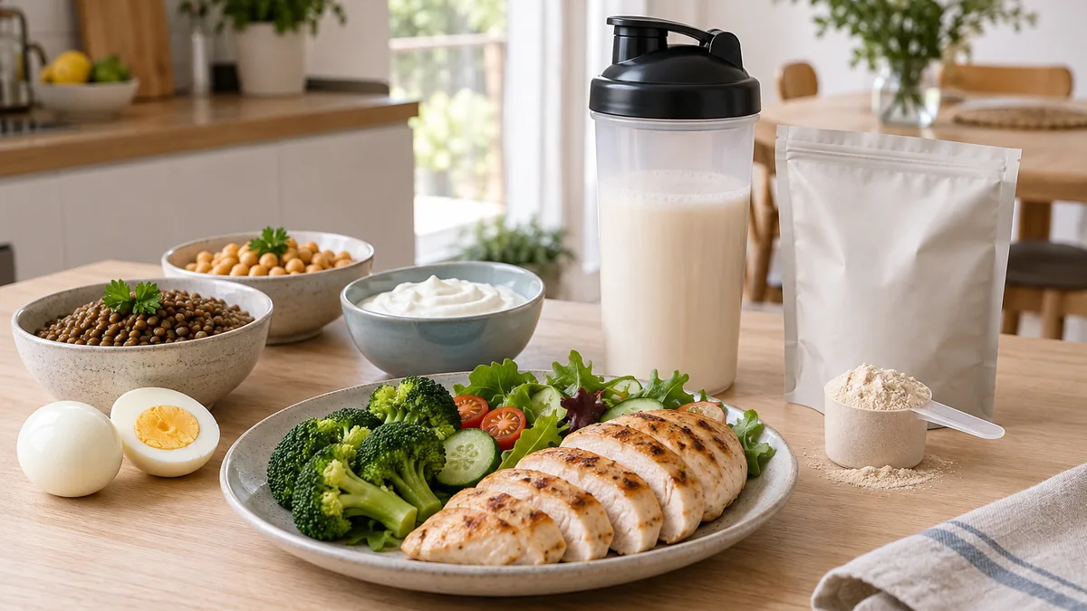 Aliments riches en protéines et shaker de protéine pour maigrir