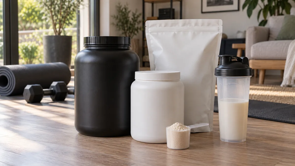 Pots et shaker de protéine Prozis pour la musculation à domicile