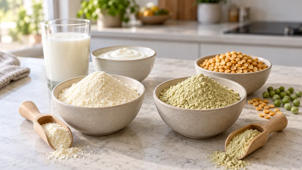 Comparaison des précautions pour la whey et les protéines végétales en poudre