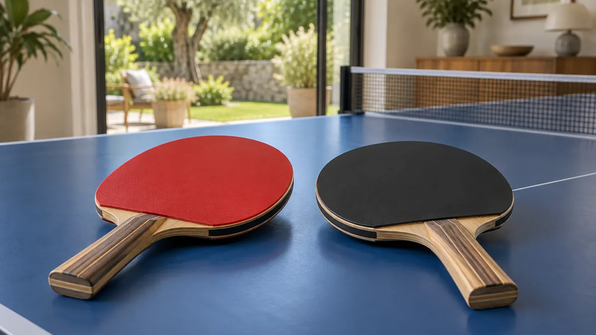 Raquette de ping pong 10 étoiles avec bois carbone et revêtements rouge et noir