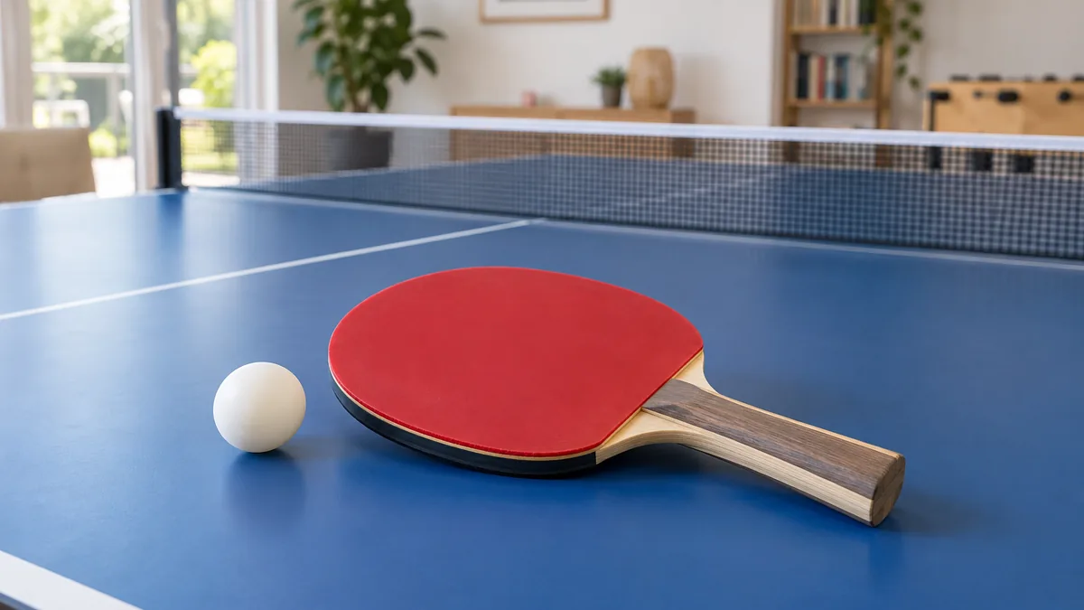 Raquette de ping pong 5 étoiles posée près d'une balle sur une table