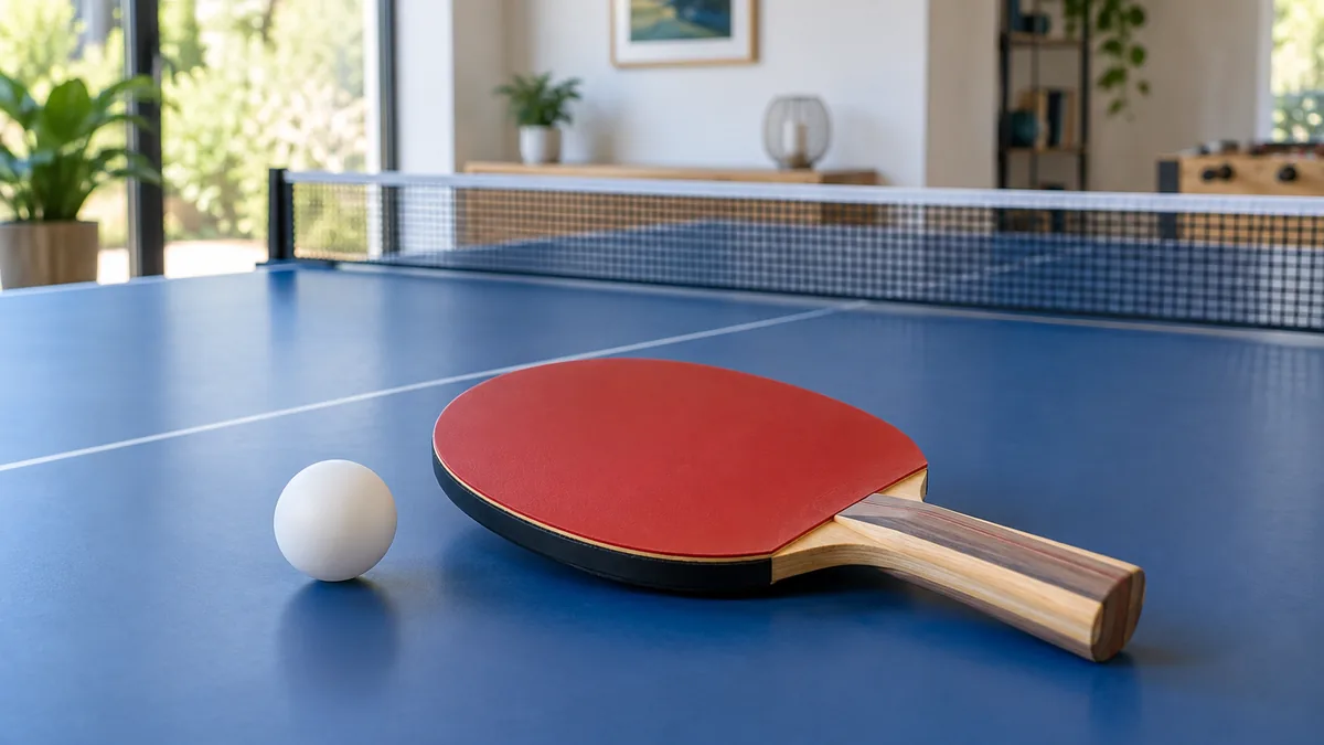 Raquette ping pong Butterfly posée près d’une balle sur une table