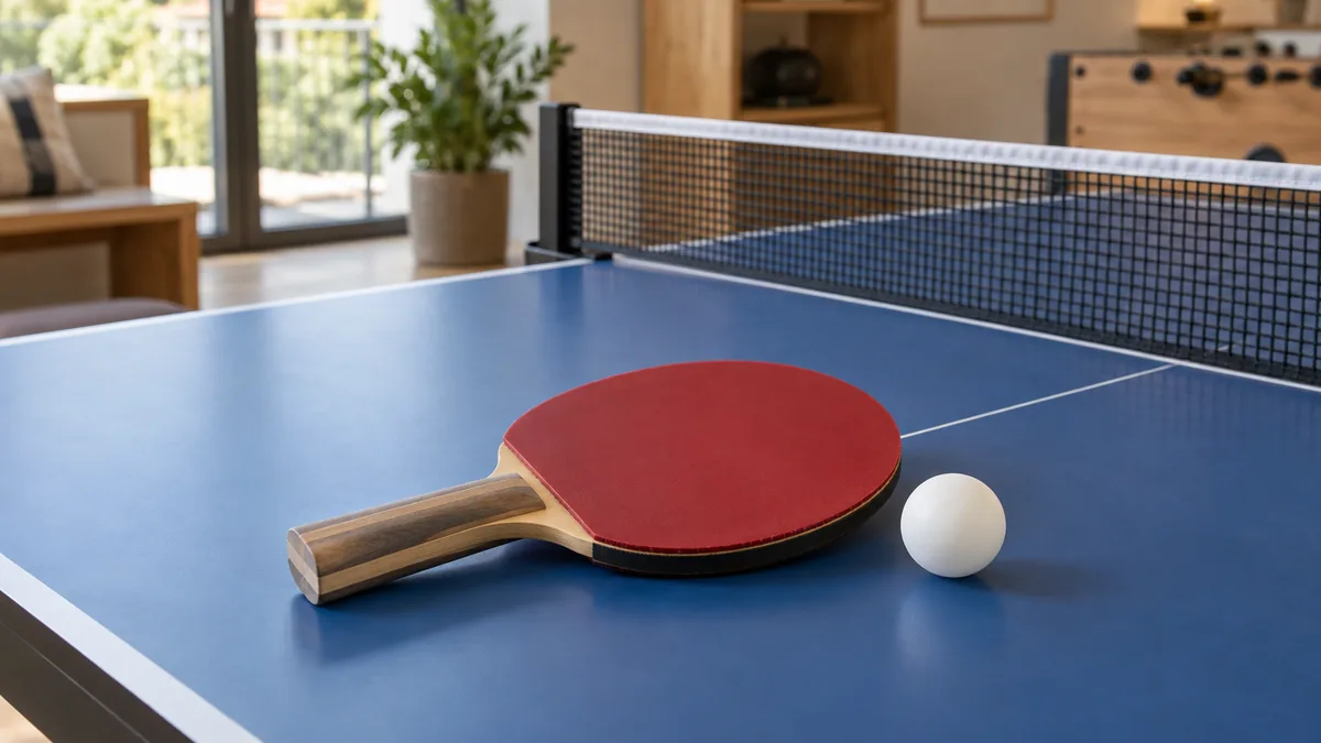 Raquette de ping-pong Cornilleau posée près d'une table