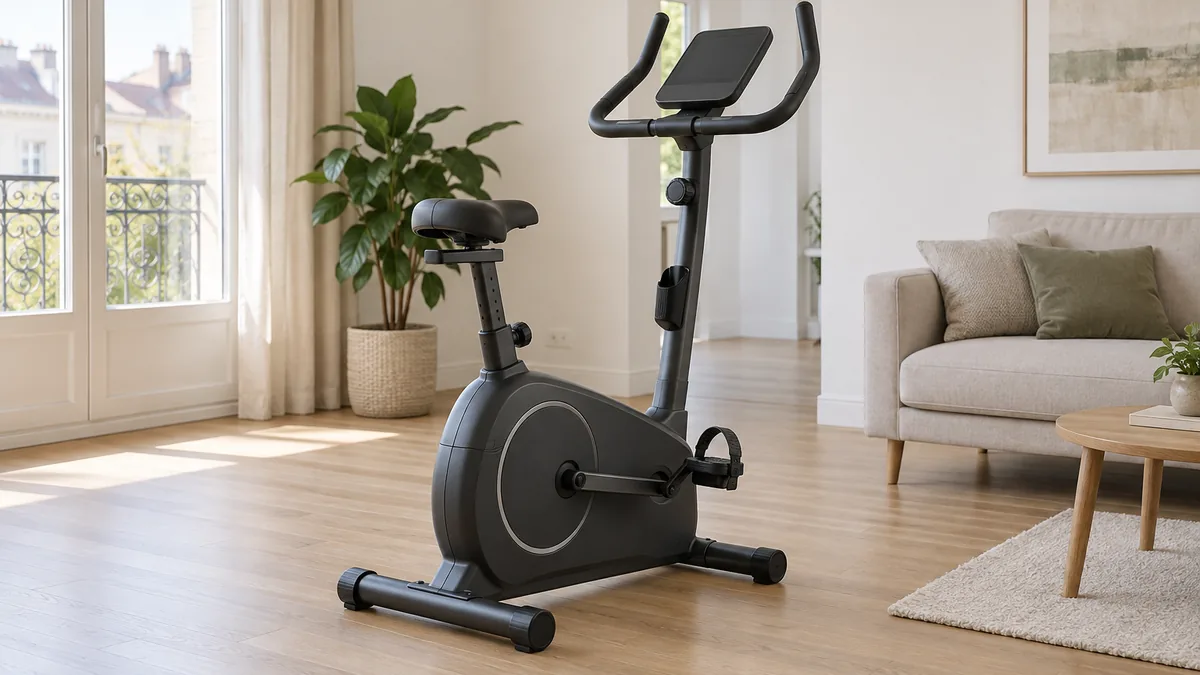 Vélo d'appartement Care droit installé dans un salon