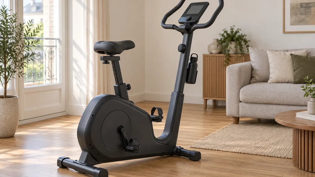 Vélo d'appartement Domyos EB520 B installé dans un salon