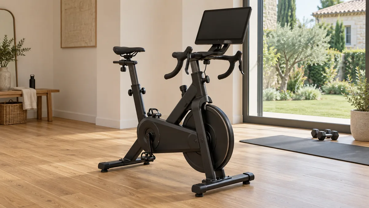 Vélo d'appartement professionnel noir avec guidon course dans une salle de sport à domicile
