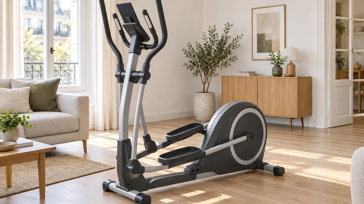 Vélo elliptique Kettler d'entrée de gamme installé dans un salon