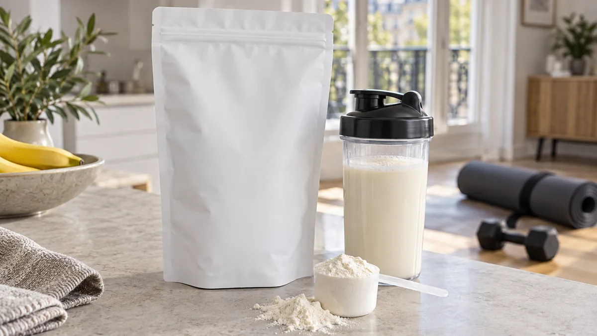 Pure whey isolate Decathlon Corength préparée dans un shaker